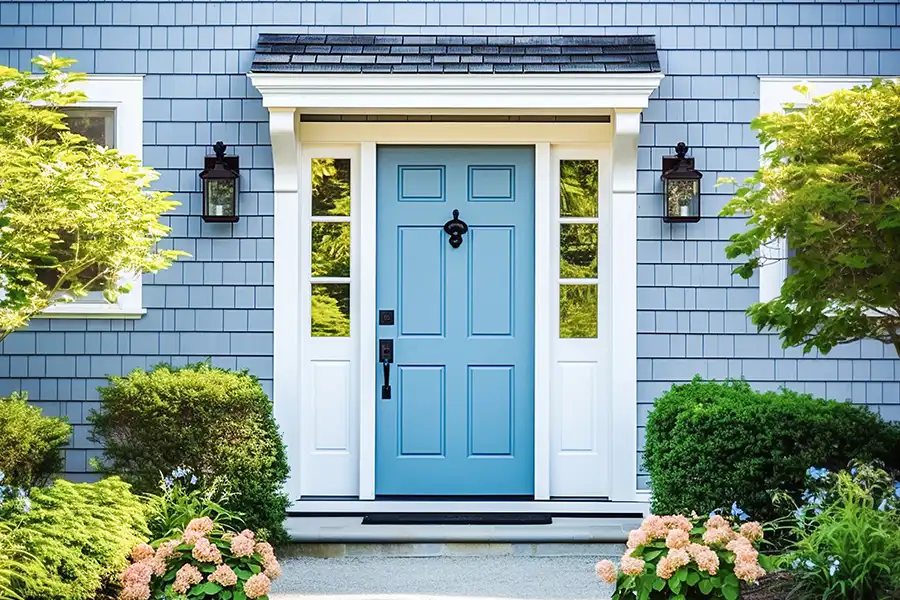 Roller Brothers Construction—A blue front door complements a light blue house in Springfield, IL.